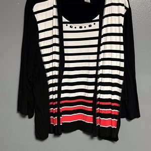 ALFRED DUNNER XL Black and White and Red striped cardigan NWOT